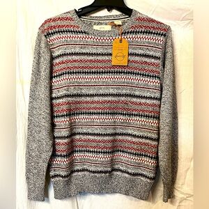 NWT Weatherproof Mens Fair Isle Stripe Knit Sweater Grey Size Large